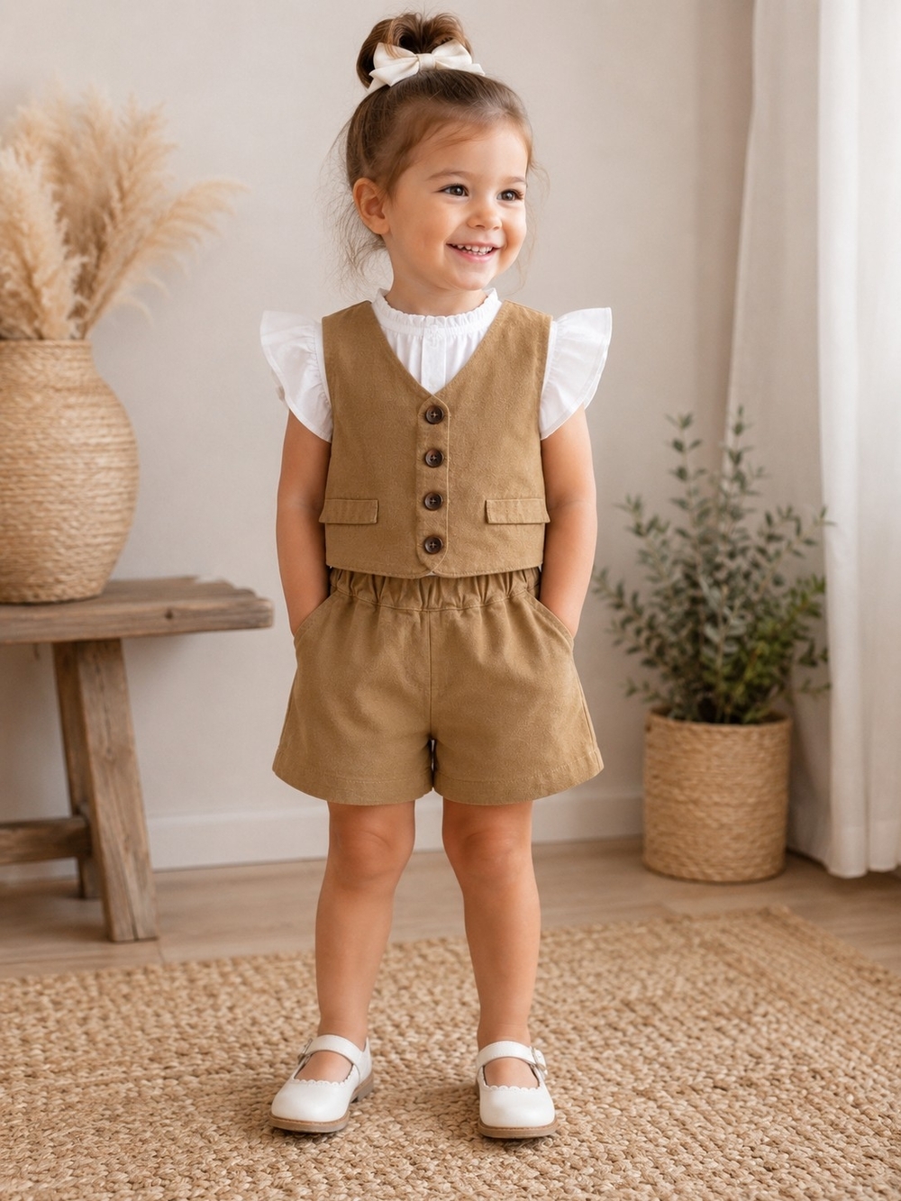 NWT Mimii 2-Piece Vest & Shorts Set 3T Brown Designer Quiet Luxury Clean Girl